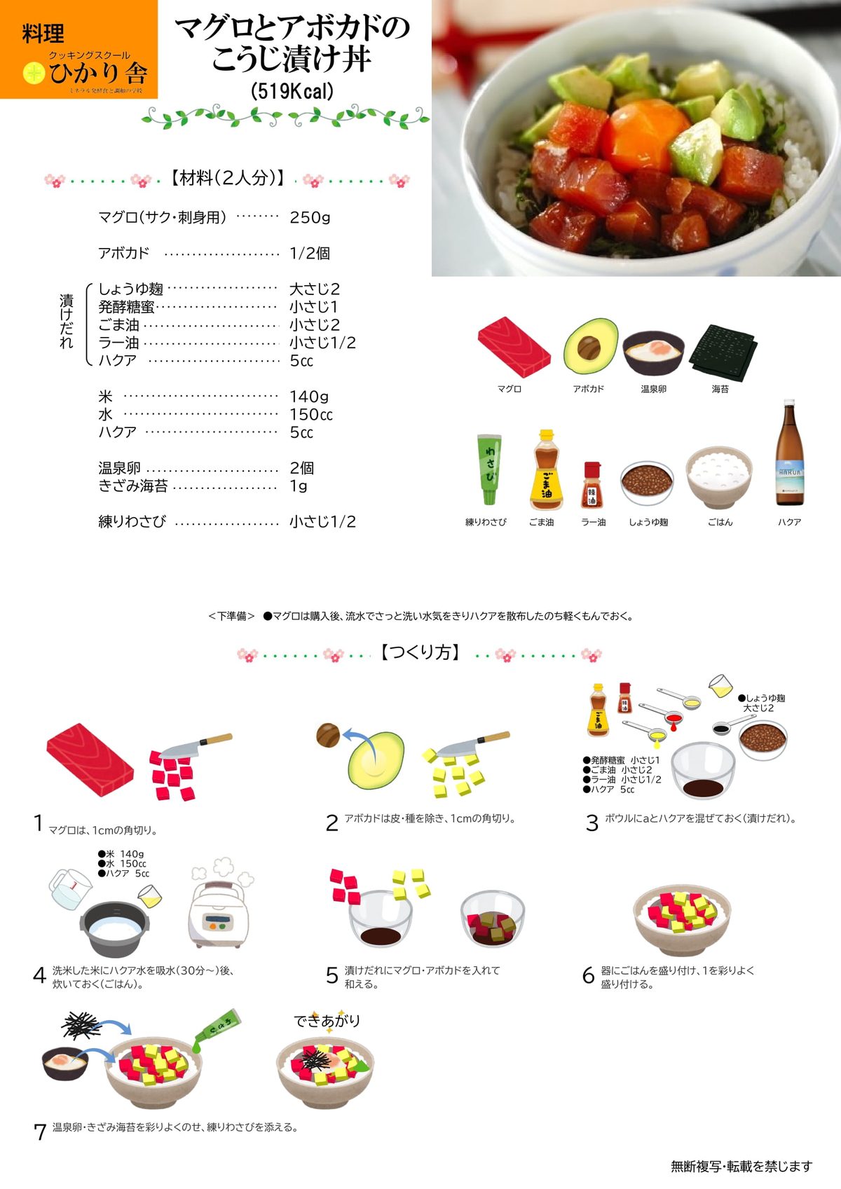 マグロとアボカドのこうじ漬け丼